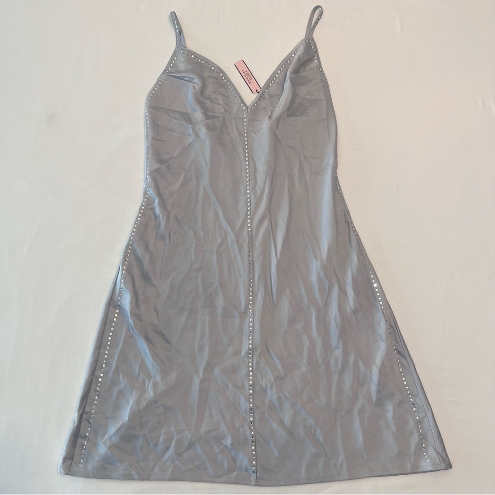 Victorias Secret Silver Babydoll lingerie Rhinestone Slip dress Sleepwear NWT XS